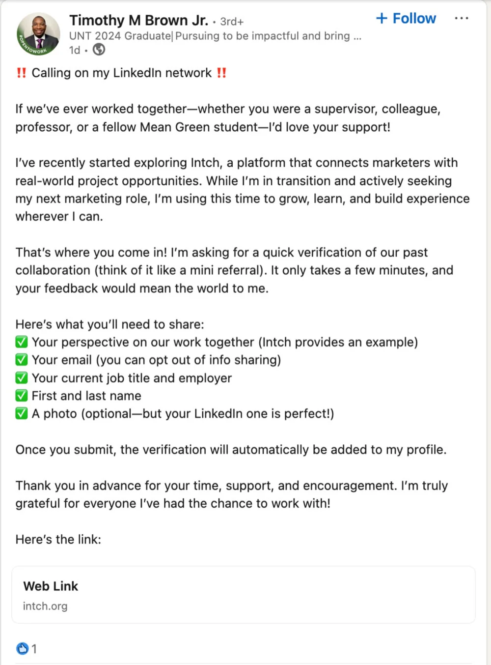 Customer review of Intch